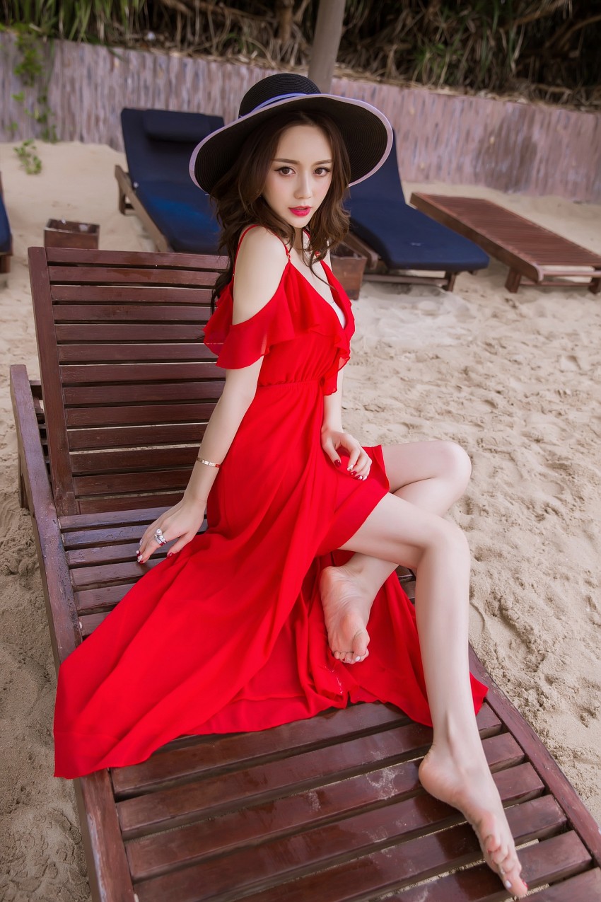 2017雪紡連衣裙夏季波西米亞沙灘裙中長裙海邊度假顯瘦紅色弔帶裙