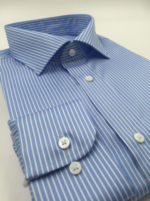 【James Tailor】免烫衬衫定制 蓝色条纹纯棉商务衬衣定做