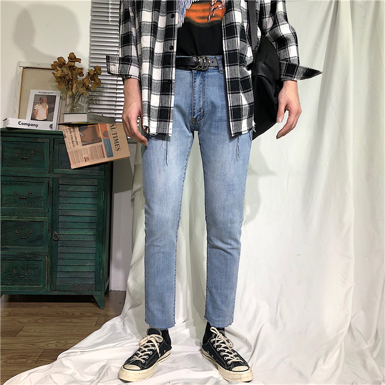 2019 printemps de nouveaux produits version coréenne de l'eau de lavage harajuku ins rétro petits pieds neuf minutes de pantalon version du type invincible minces jeans pour hommes 2019 printemps de nouveaux produits version coréenne de l'eau de lavage harajuku ins rétro petits pieds neuf minutes de pantalon version du type invincible minces jeans pour hommes