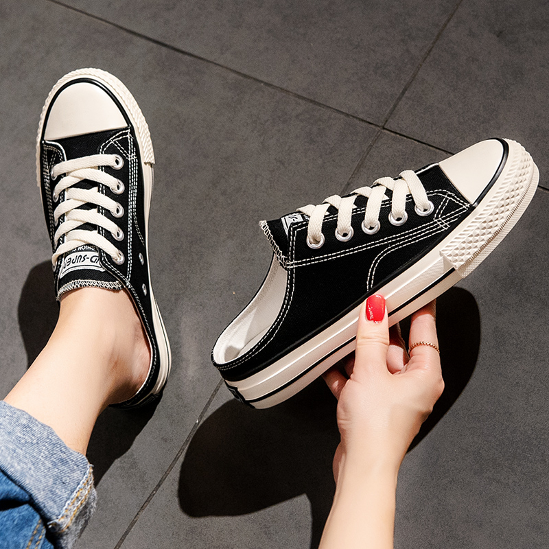 2019 marée chaussures d'été semi-faites glisser chaussures en toile femme chaussures coréen conseil des étudiants des chaussures sans talon paresseux chaussures de femmes 2019 marée chaussures d'été semi-faites glisser chaussures en toile femme chaussures coréen conseil des étudiants des chaussures sans talon paresseux chaussures de femmes