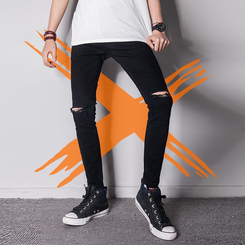 d'automne pour les jeunes slim fit stretch jeans noir coréen style brisé trou pieds pantalons pour hommes occasionnels pantalons d'automne pour les jeunes slim fit stretch jeans noir coréen style brisé trou pieds pantalons pour hommes occasionnels pantalons