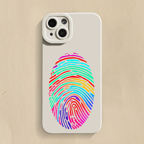 White — Rainbow Fingerprint Illustration New Silicone TPU 15, 14, 13, 12 iPhone Case
