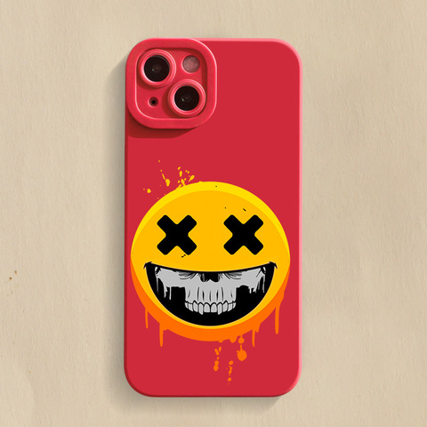 Red — New Cross Eye Smiley Face Silicone TPU 15, 14, 13, 12 iPhone Case