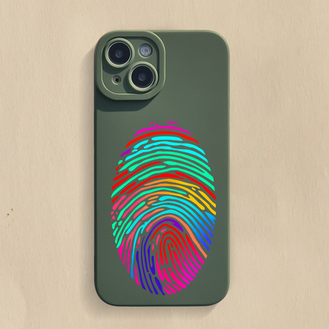 Green — Rainbow Fingerprint Illustration New Silicone TPU 15, 14, 13, 12 iPhone Case