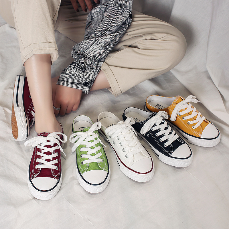 pas de soucis avec une demi-chaussons chaussures en toile femme 2019 printemps et en été le joker version coréenne de l'étudiant à plat une pédale paresseux marée chaussures pas de soucis avec une demi-chaussons chaussures en toile femme 2019 printemps et en été le joker version coréenne de l'étudiant à plat une pédale paresseux marée chaussures
