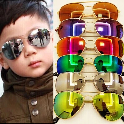 兒童太陽鏡鏡面反光眼睛裝飾墨鏡男童女童蛤蟆鏡遮陽金屬小孩眼鏡