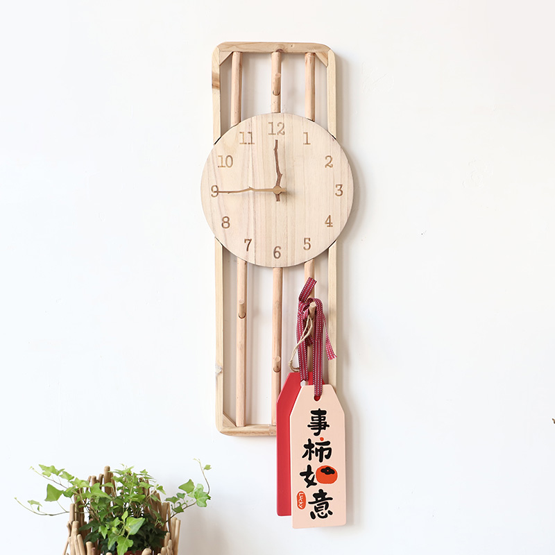 living room wall clock wood simple modern atmosphere internet celebrity decorative clock wall-mounted creative household clock hook free punching