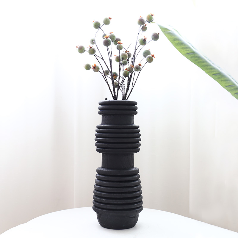 silent wind black cylinder wooden vase japanese zen straight flower bed & breakfast living room entrance decoration decoration