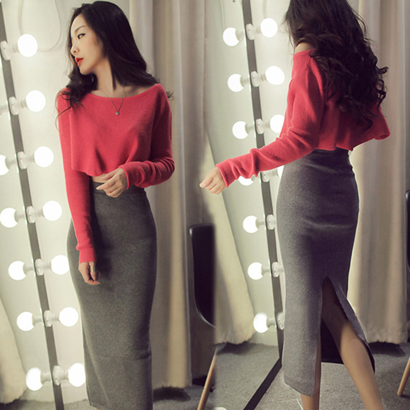 2017秋鼕新款韓版時尚性感夜店女裝長袖上衣包臀半身裙兩件套裝潮