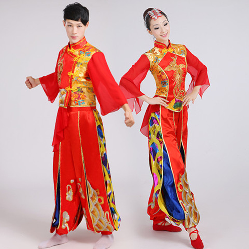 新款打鼓服演出服男女成人秧歌服中國風民族水鼓開場舞腰鼓隊服裝