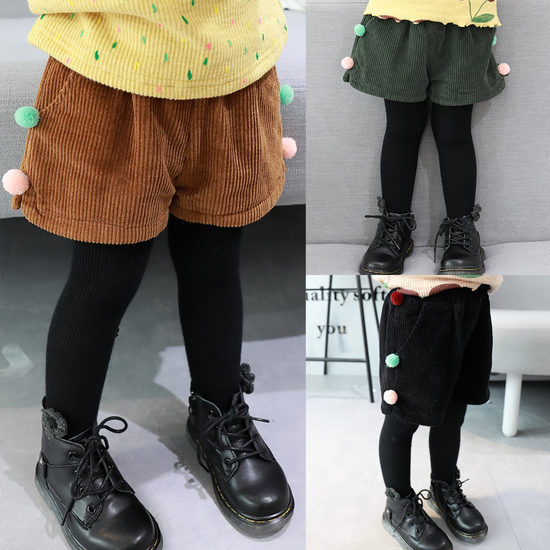 女童短褲秋鼕季褲子0-1-2-3歲幼兒小童女寶寶童裝燈芯絨韓版靴褲