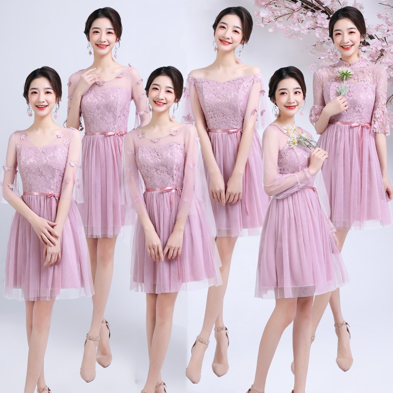 robe de demoiselles d'honneur féminine 2019 version coréenne de la nouvelle sœur groupe de demoiselle d'honneur robes courtes, gris était mince mot épaule robe d'été robe de demoiselles d'honneur féminine 2019 version coréenne de la nouvelle sœur groupe de demoiselle d'honneur robes courtes, gris était mince mot épaule robe d'été