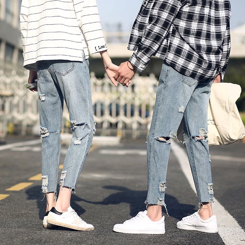 beau t ripped jeans hommes version coréenne de la tendance de la parole amateurs de pantalon couple de la personnalité 9 points mendiant beau t ripped jeans hommes version coréenne de la tendance de la parole amateurs de pantalon couple de la personnalité 9 points mendiant