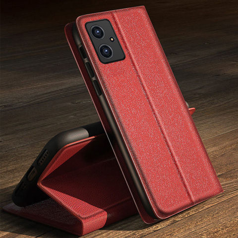 Red — Wallets Folio Flip Synthetic Leather Card Holder Folding Stand Slim Fit Note 12, Note 12 Pro, Note 12 Pro+ Phone Case
