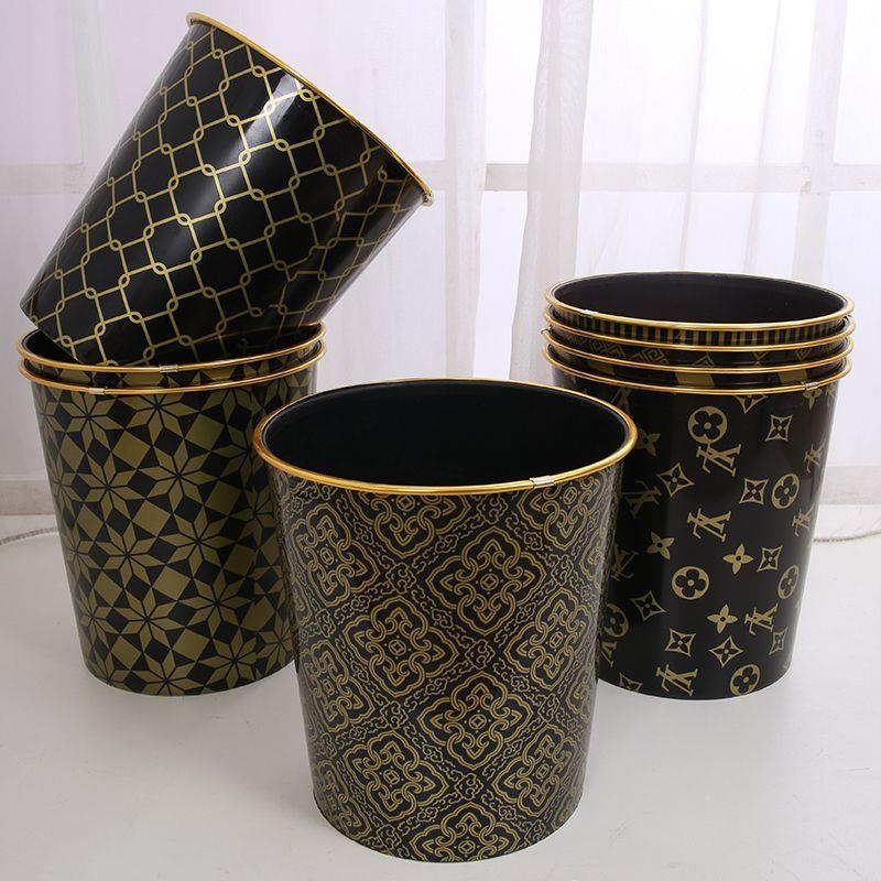 golden edge trash can without lid for restaurant and home use pattern black household wastebasket toilet bedside sale trash can household