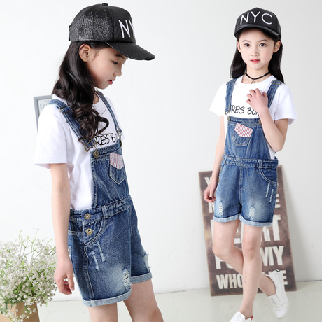 夏季新款中大童破洞休闲薄款牛仔短裤女童牛仔