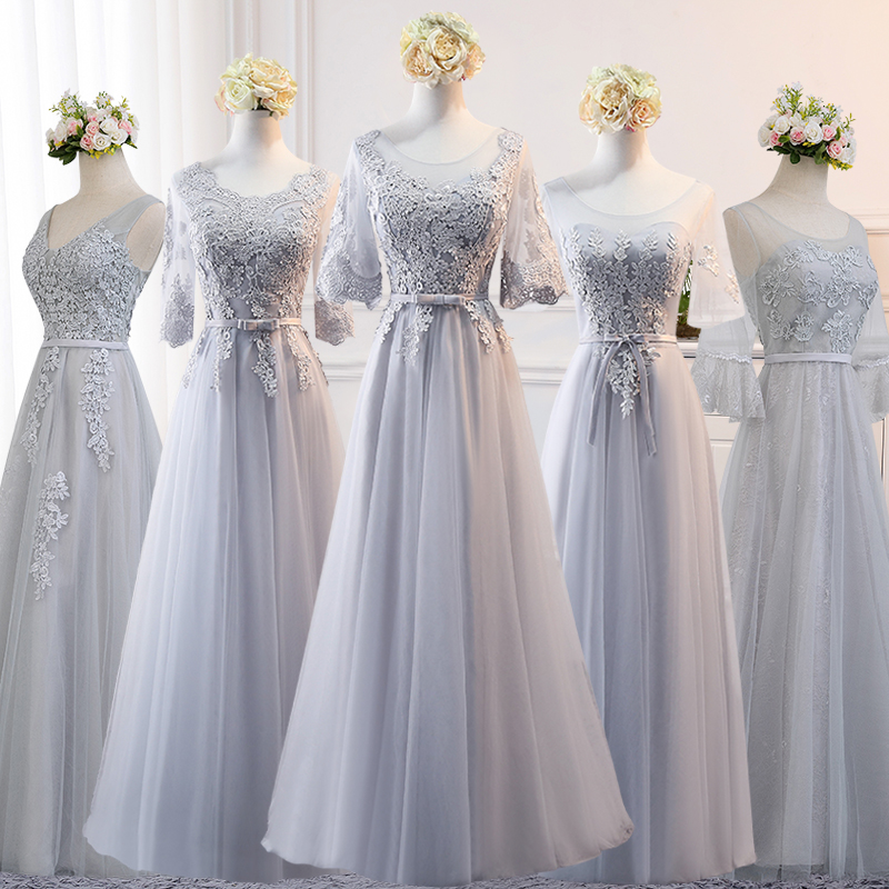 gris de demoiselle d'honneur vêtements de fées qualité 2019 la nouvelle longue section de l'copines vêtements était mince robe de sœurs de la jupe de l'obtention du diplôme de photo de robe de soirée gris de demoiselle d'honneur vêtements de fées qualité 2019 la nouvelle longue section de l'copines vêtements était mince robe de sœurs de la jupe de l'obtention du diplôme de photo de robe de soirée