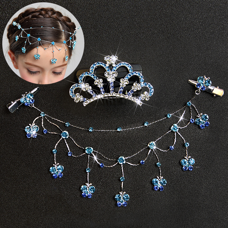 兒童頭飾公主額頭鏈女童水鑽皇冠發飾套裝演出飾品新款生日禮盒裝