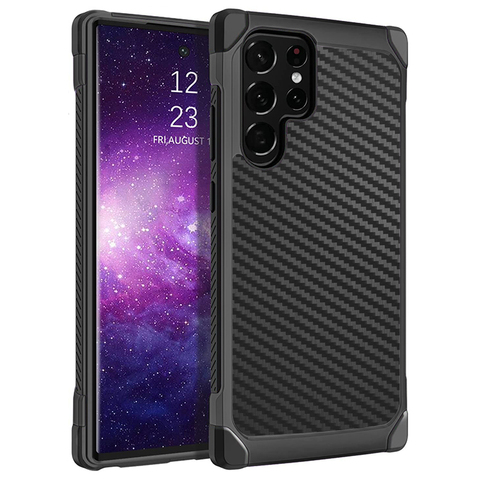 Black — NXCASE New Tough Shockproof Carbon Fiber, Camouflage Pattern S23, S23 Plus, S23 Ultra, S22, S22 Plus, S22 Ultra, S21