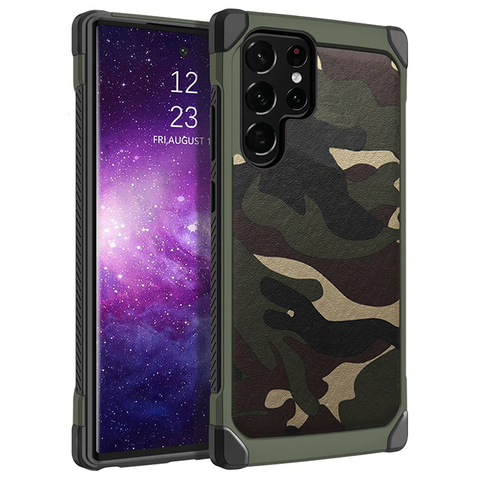 Green — NXCASE New Tough Shockproof Carbon Fiber, Camouflage Pattern S23, S23 Plus, S23 Ultra, S22, S22 Plus, S22 Ultra, S21