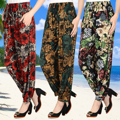 中老年女装夏新薄款冰丝妈妈印花灯笼裤松紧腰大码休闲宽松打底裤-淘宝网 中老年女装夏新薄款冰丝妈妈印花灯笼裤松紧腰大码休闲宽松打底裤-淘宝网