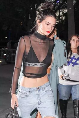 欧美风 金小妹同款 半高领短款网纱透视长袖上衣 打底T恤 女-淘宝网