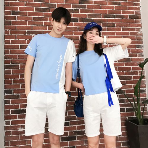 de la même couleur sweethearts tenue 2019 été nouvelle version coréenne de la marée à manches courtes t-shirts hommes et les femmes de l'été adaptés aux élèves de la classe de service de la même couleur sweethearts tenue 2019 été nouvelle version coréenne de la marée à manches courtes t-shirts hommes et les femmes de l'été adaptés aux élèves de la classe de service