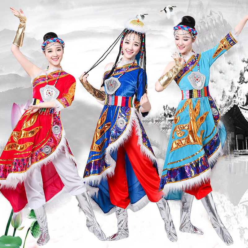 新款藏族舞蹈服女 金絲絨藏袍舞臺表演服 少數民族藏族演出服裝