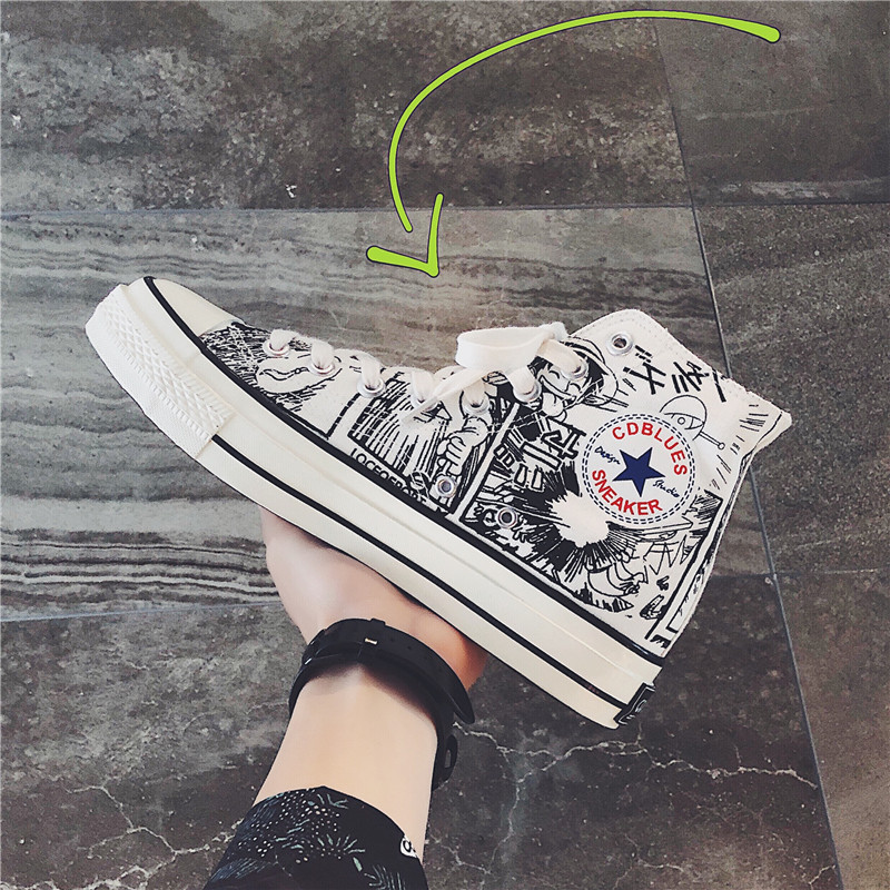 l'été high-top doodle chaussures de toile élèves hommes version coréenne de la tendance de dessinés à la main de l'anime personnalité réseau marée chaussures haute état de chaussures de l'été high-top doodle chaussures de toile élèves hommes version coréenne de la tendance de dessinés à la main de l'anime personnalité réseau marée chaussures haute état de chaussures de