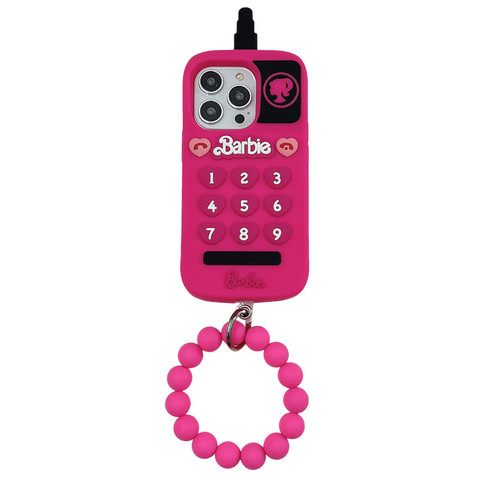 Pink — Girls Barbie Mobile Phone 3D Silicone TPU With Beaded Wrist Strap IiPhone 15, 14, 13, 12, 11 iPhone Case