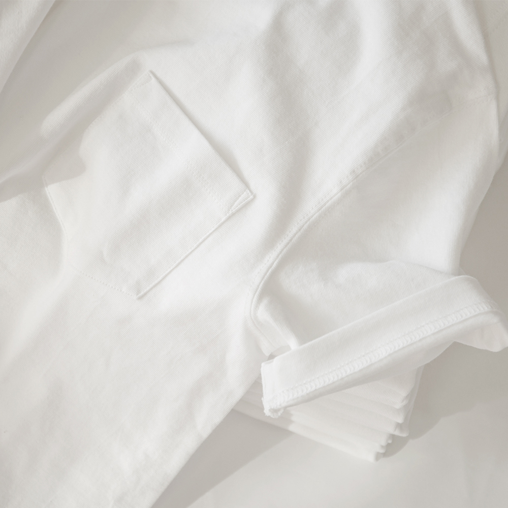 en bois blanc serviette de poche heavy t-shirt vintage wild couple 32 tissé vintage épais de couleur unie, manches courtes 咔叽