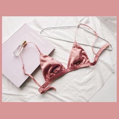 奈良恰恰 法式bralette 珊瑚色显白丝质三角杯无钢圈文胸睡眠内衣-淘宝网