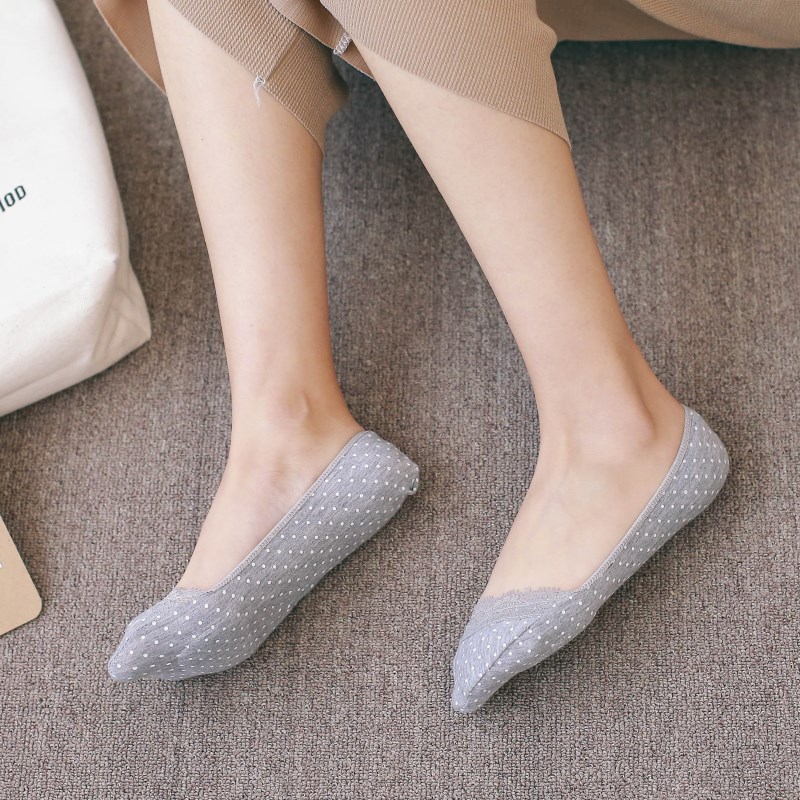 韓國純棉隱形襪帆船襪拖托女蕾絲圓點隱形花邊夏季高跟涼鞋床襪子