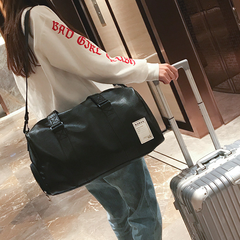 短途旅行包男出差手提包女大容量旅遊包簡約皮質行李包防水健身包
