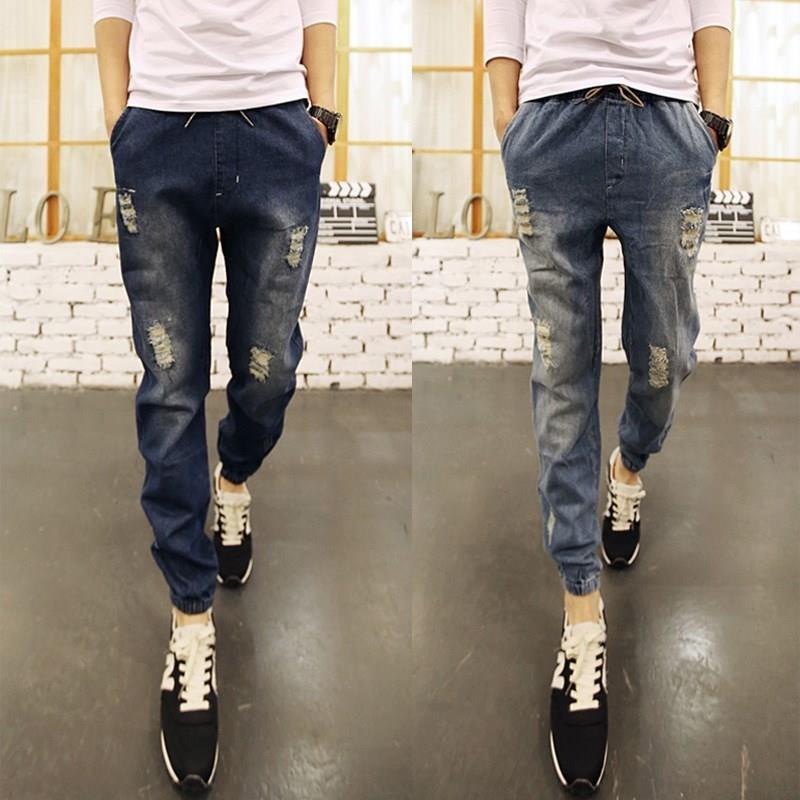 version coréenne de l'élastique à la taille de trou de faisceau pieds de jeans pour les hommes peu mendiant longue tendance pantalon sarouel slim fit stretch version coréenne de l'élastique à la taille de trou de faisceau pieds de jeans pour les hommes peu mendiant longue tendance pantalon sarouel slim fit stretch