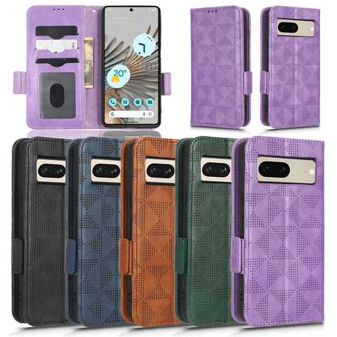 Triangle Pattern Wallets Folio Flip Magnetic Synthetic Leather Card Holder Folding Stand 7, 7 Pro Google Pixel Phone Case