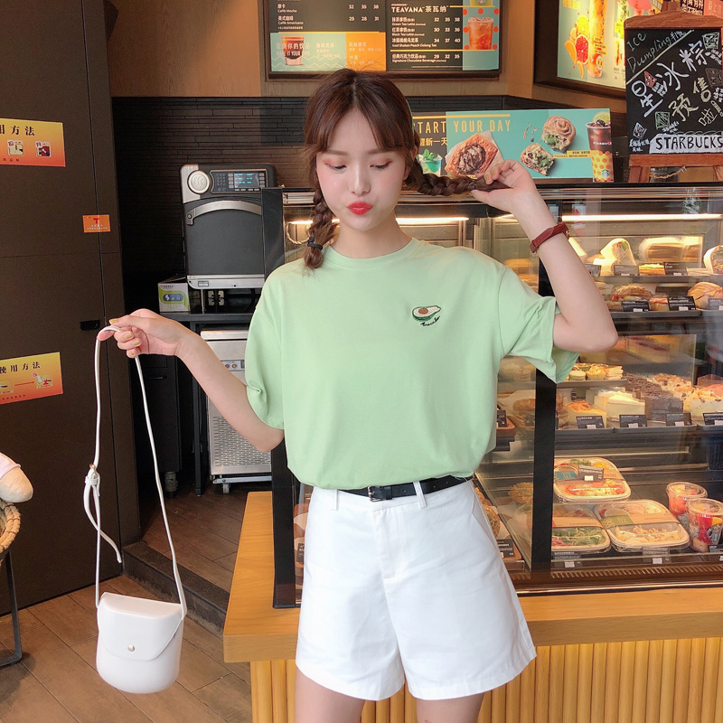 mignon de bonbons de couleur 2019 début du printemps fruit vert t-shirt femmes ins marée harajuku vert matcha chemisier femme chic mignon de bonbons de couleur 2019 début du printemps fruit vert t-shirt femmes ins marée harajuku vert matcha chemisier femme chic