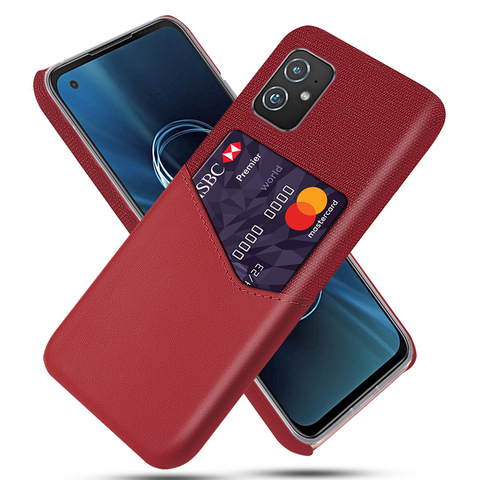 Red — Business Card Holder Zenfone 9 Canvas Card Holder Synthetic Leather Phone Case