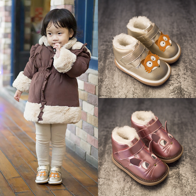 小螺號鼕季學步鞋嬰兒鞋寶寶棉鞋軟底叫叫短靴子女童0-1-2-3歲