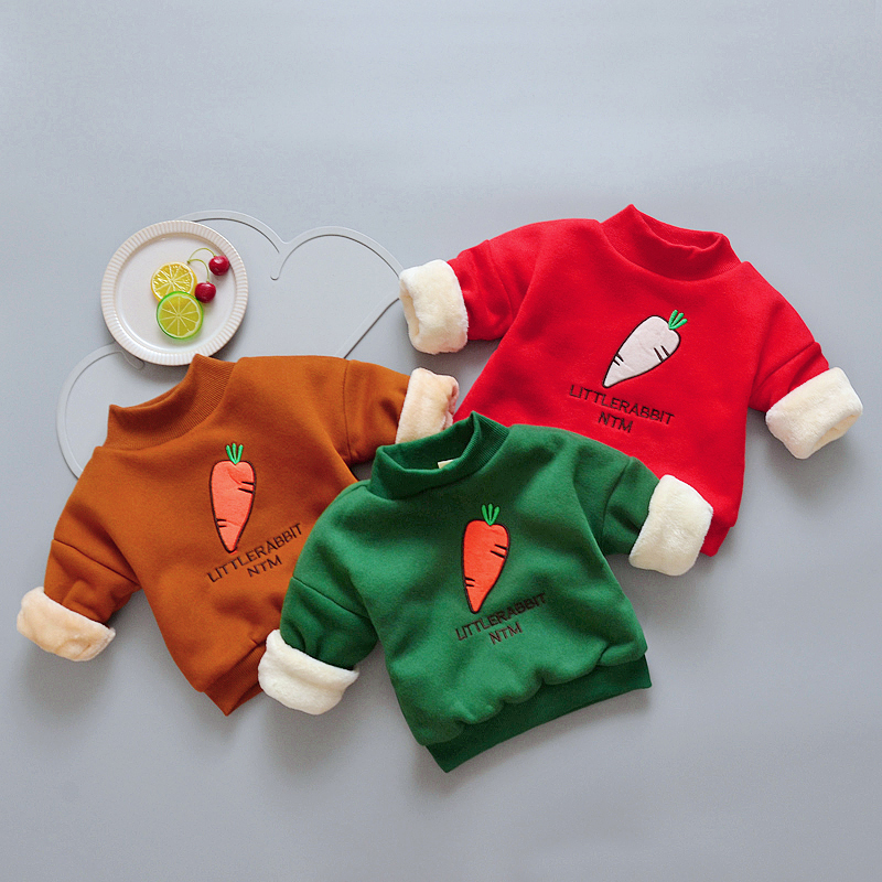 寶寶鼕季加絨衛衣1-2-4歲男童女童韓版T恤兒童休閑加厚打底衫上衣