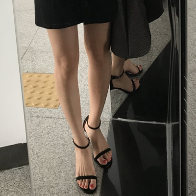 凉鞋女细跟中跟2018新款夏季一字扣带露趾小清新网红高跟凉鞋女夏-淘宝网
