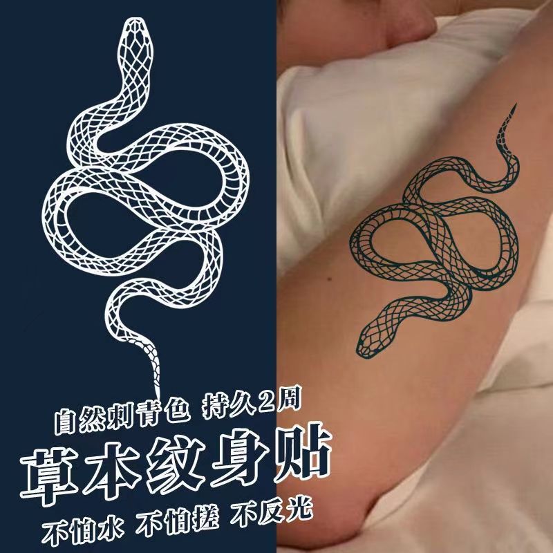 Herbal Tattoo Sticker Cobra Tattoo Sticker Domineering Arm Men Waterproof and Durable Series Chest Non-Reflective Simulation Tattoo