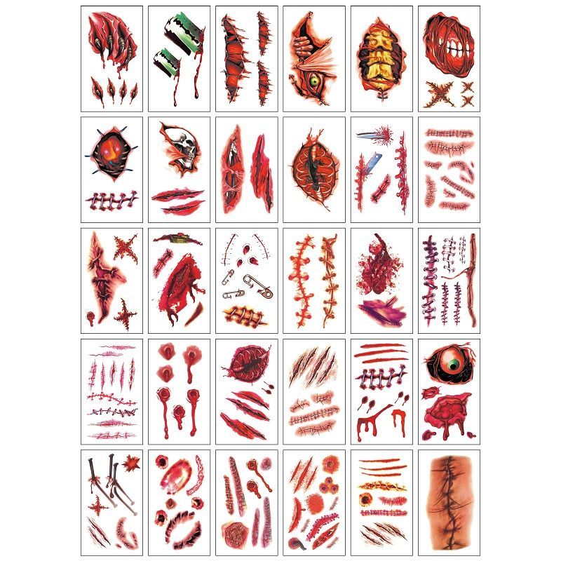 Halloween Tattoo Sticker Fake Scar Stickers Simulation Scar Stickers Fake Wound Stickers Christmas Party Makeup Bar