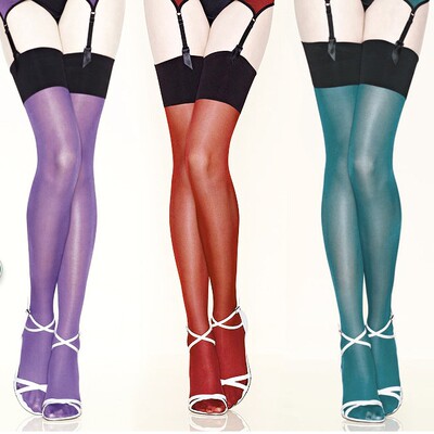 经典秋油亮闪光丝30d长筒袜大腿袜连裤袜油光透明彩色丝袜欧美女-淘宝网
