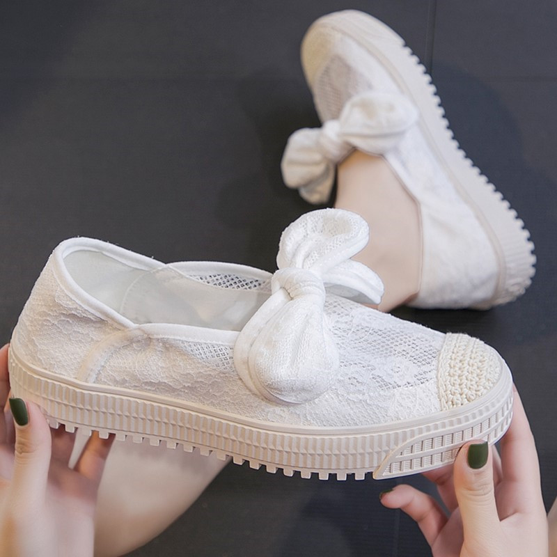 peut carte sous les chaussures de marée bowknot dentelle deux usure de la bande de roulement avec les chaussures en toile femme gros fond respirant joker blanc chaussures de l'été paragraphe peut carte sous les chaussures de marée bowknot dentelle deux usure de la bande de roulement avec les chaussures en toile femme gros fond respirant joker blanc chaussures de l'été paragraphe