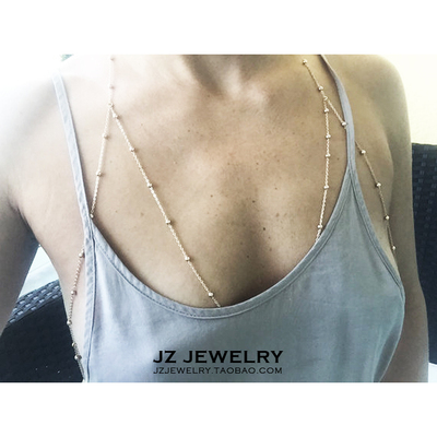 JZ BodyChain 欧美极简ins风 海边bikini长项链 14k金胸链身体链-淘宝网