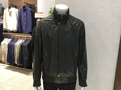 断码清仓 秋冬款 方仕男装 深灰色 牛皮 加薄棉 皮棉夹克