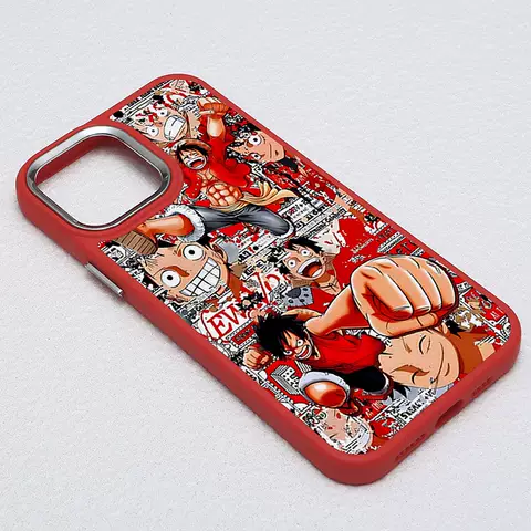 One Piece Luffy Red Collage Silicone TPU Phone Case for iPhone 17, 16, 15, 14, 13 and 12