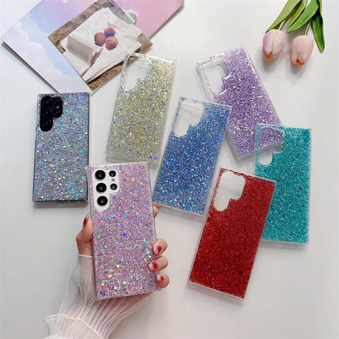 Girls Shiny Glitter Bling Silicone TPU S23, S23 Plus, S23 Ultra, S22, S22 Plus, S22 Ultra, S21, S21 Plus, S21 Ultra, Note 20