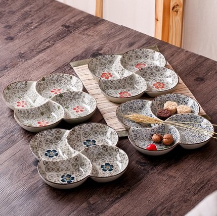 japanese style hand painted underglaze ceramic four-grid dish soup plate cold dish plate fast food plate